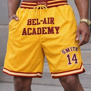 Just Don Gold and Red Bel-Air Academy Athletic Shorts